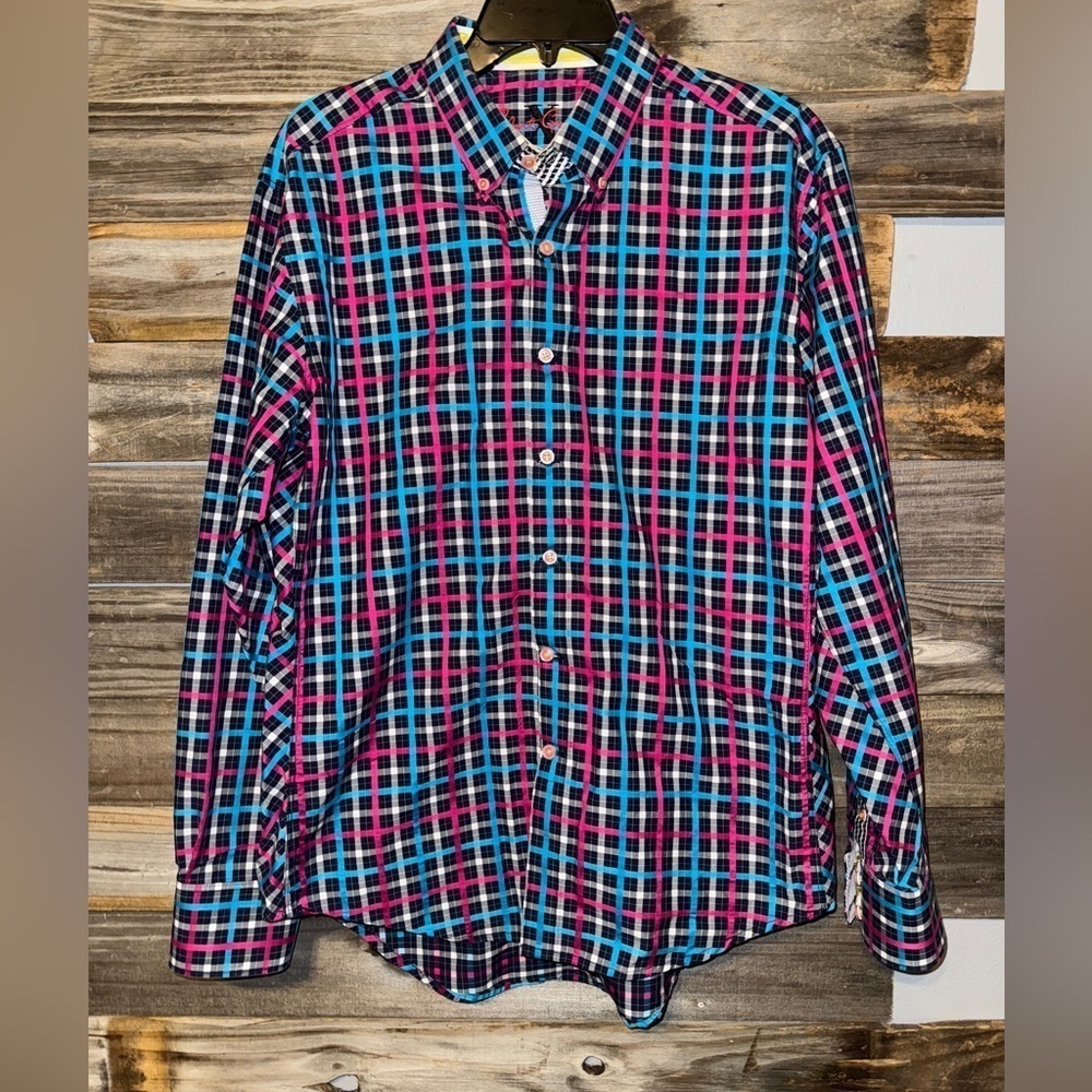Robert Graham Black Plaid Cuff Sz Large.
